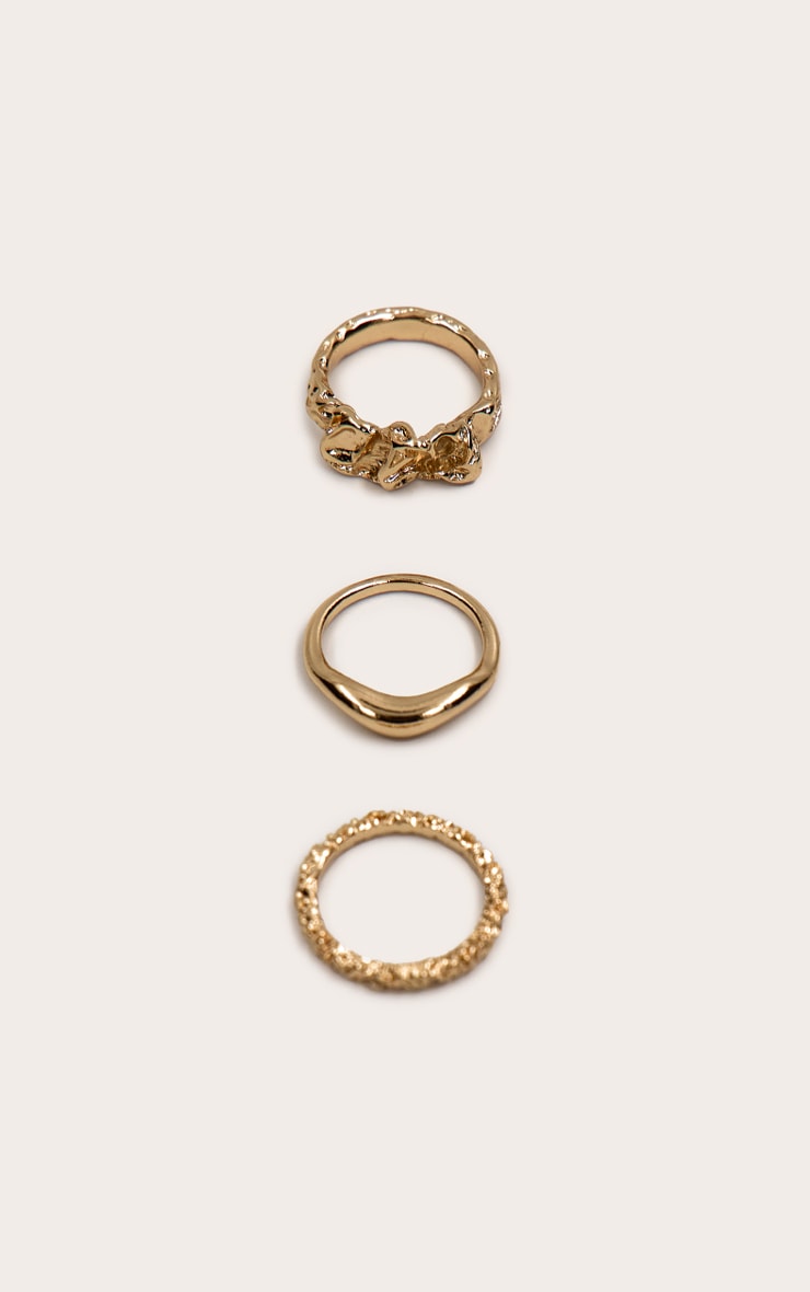 Gold Textured Molten Stacked Ring Set image 2