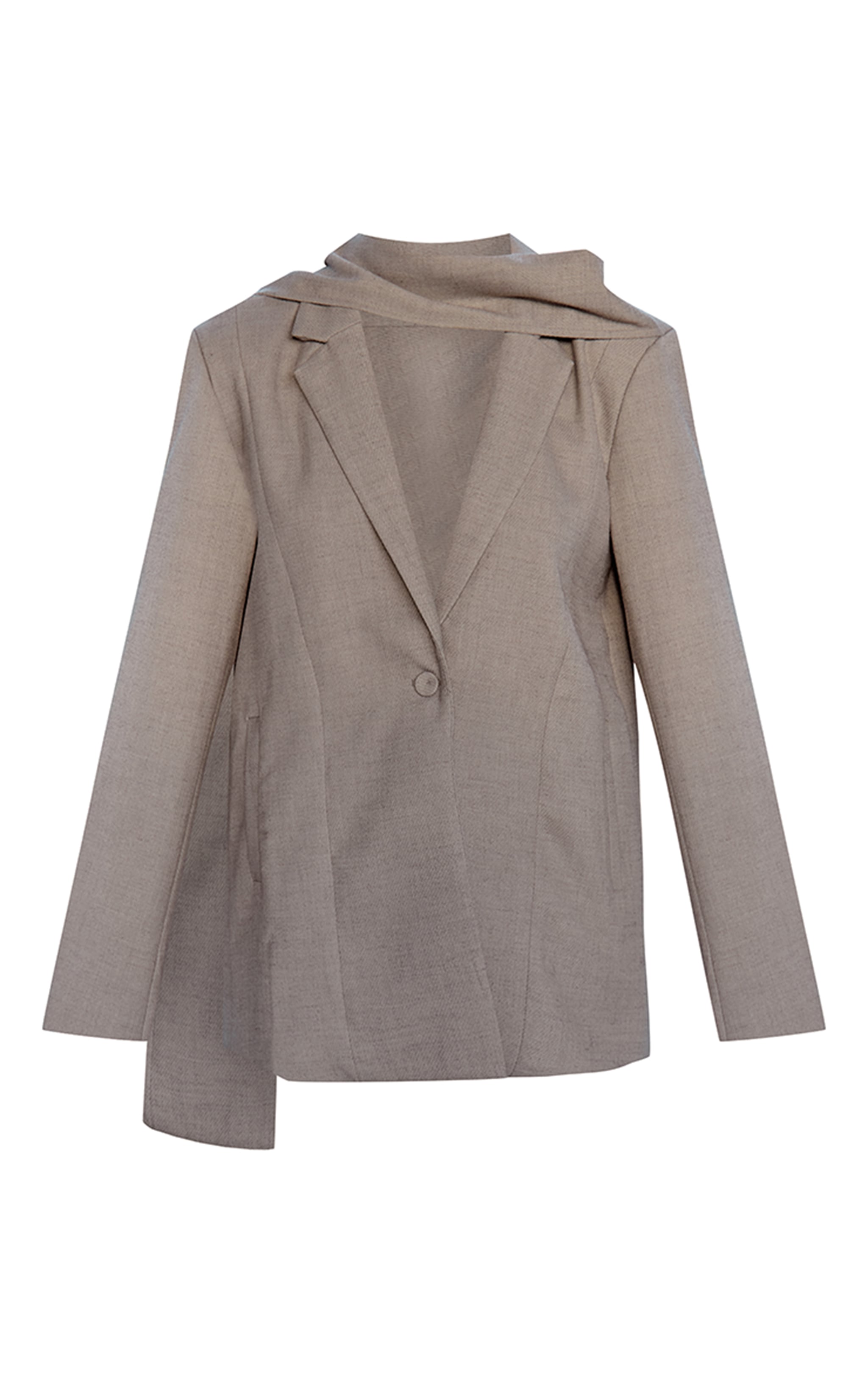 Stone Woven Drape Scarf Detail Oversized Blazer image 6