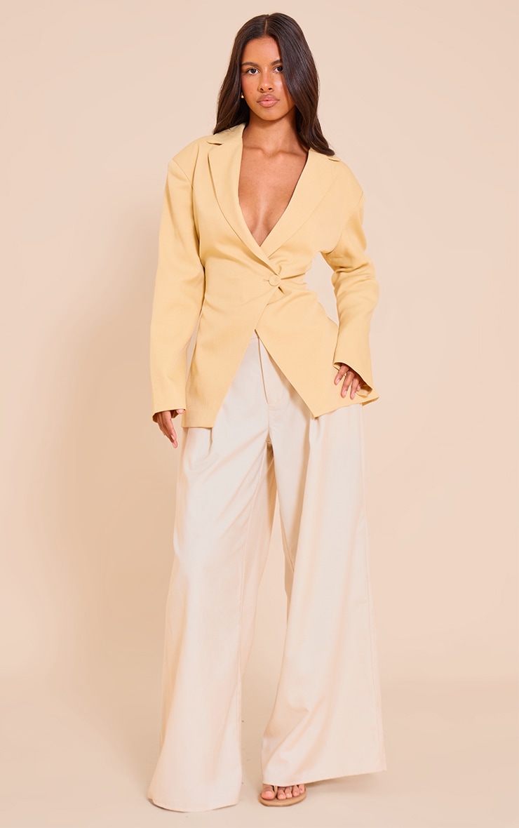 Petite Butter Cream Cross Front Boxy Tailored Blazer image 3
