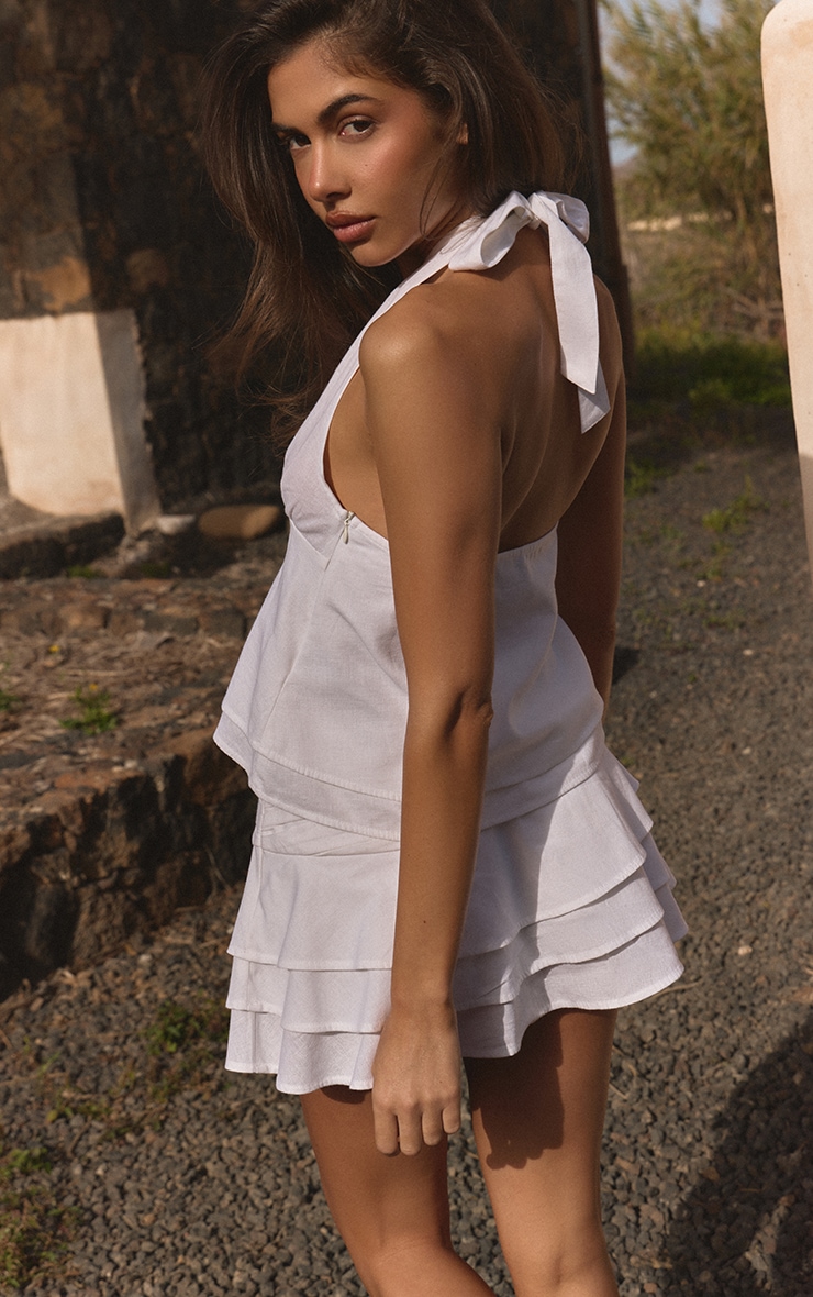 White Cotton Halter Neck Tiered Top