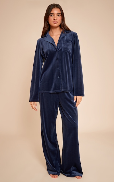 Ensemble de pyjama en polaire style velours côtelé bleu marine à boutons