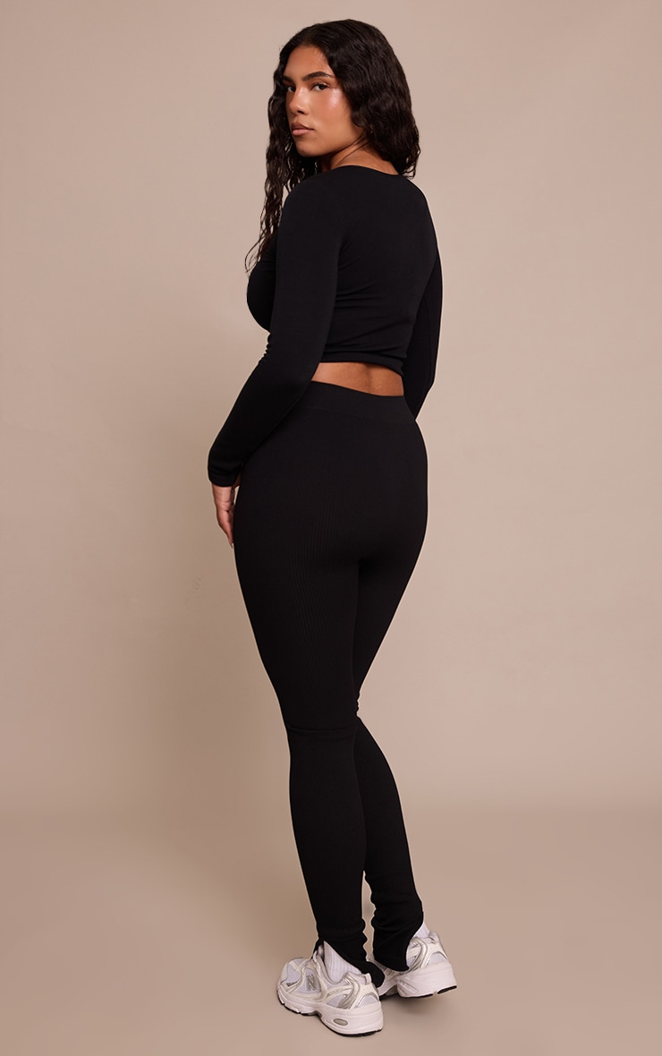 Shape Black Contour Ribbed Split Hem Leggings image 3