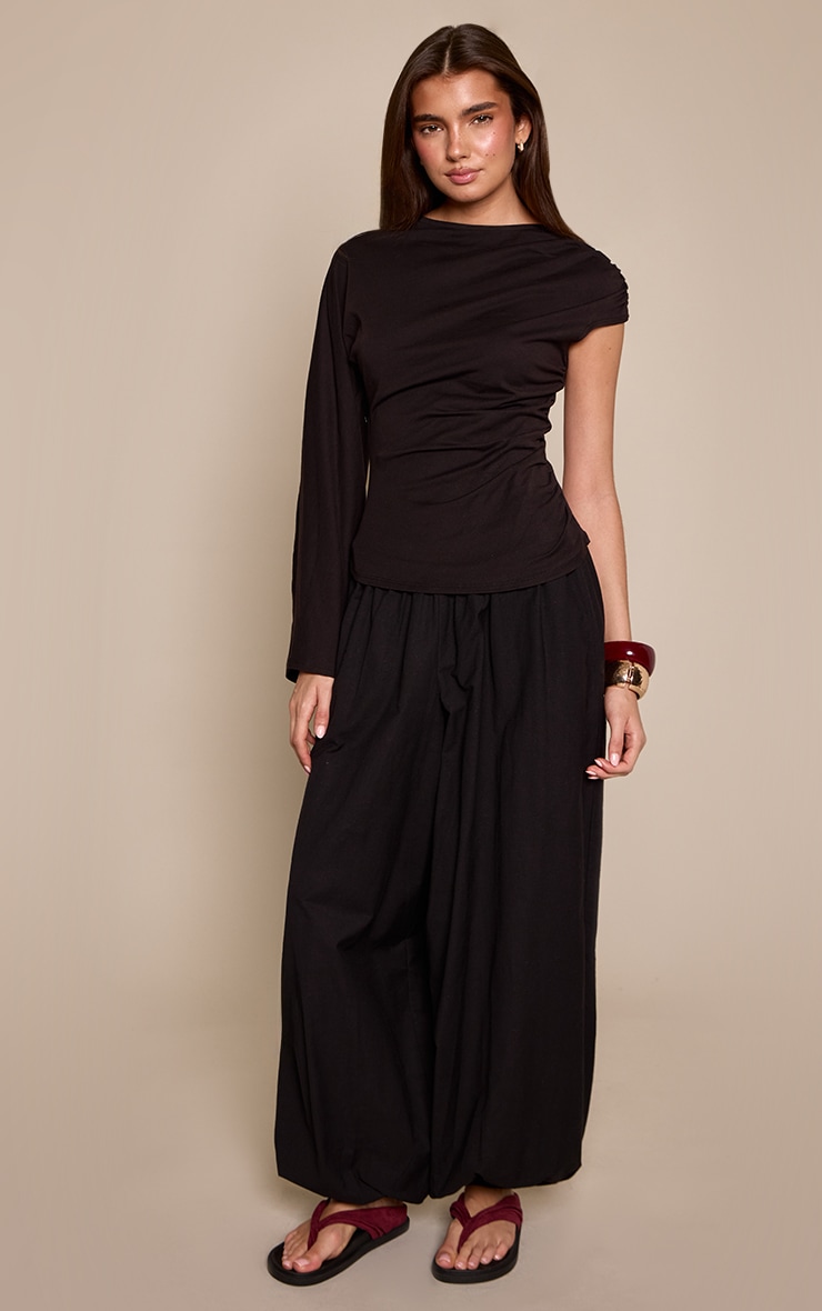 Black Cotton One Sleeve Detail T-Shirt  image 3