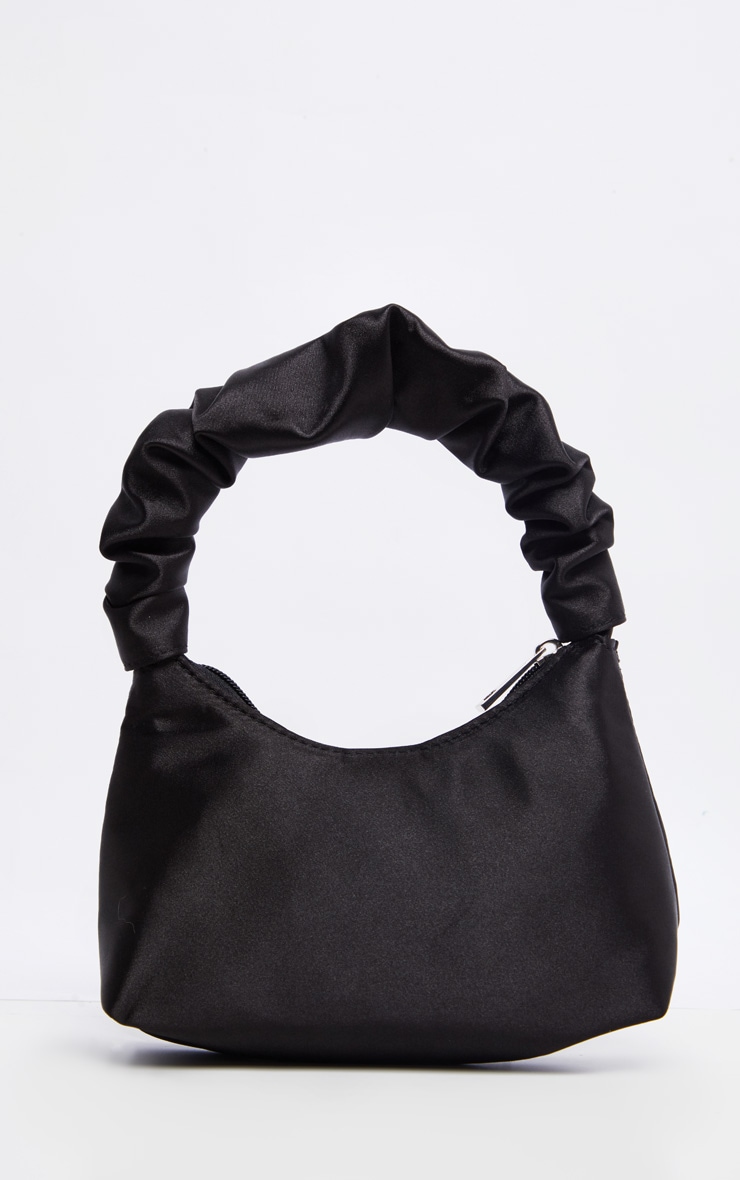 Black Satin Ruffle Handle Shoulder Bag