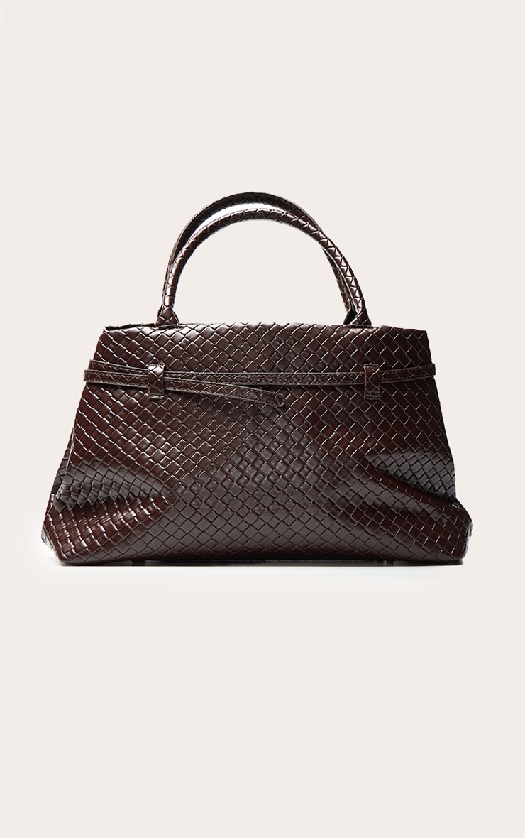 Sac à main en PU tressé chocolat à détail ceinture image 4