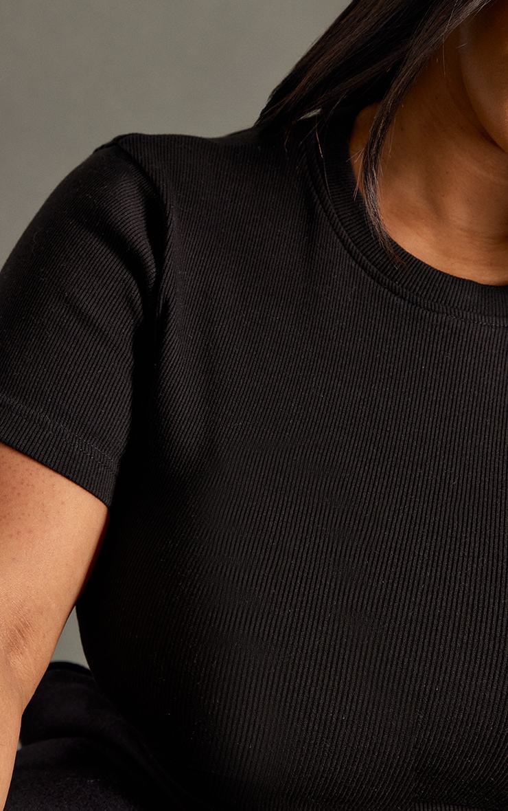 Plus Black Basic Rib Short Sleeve Crop Top image 4