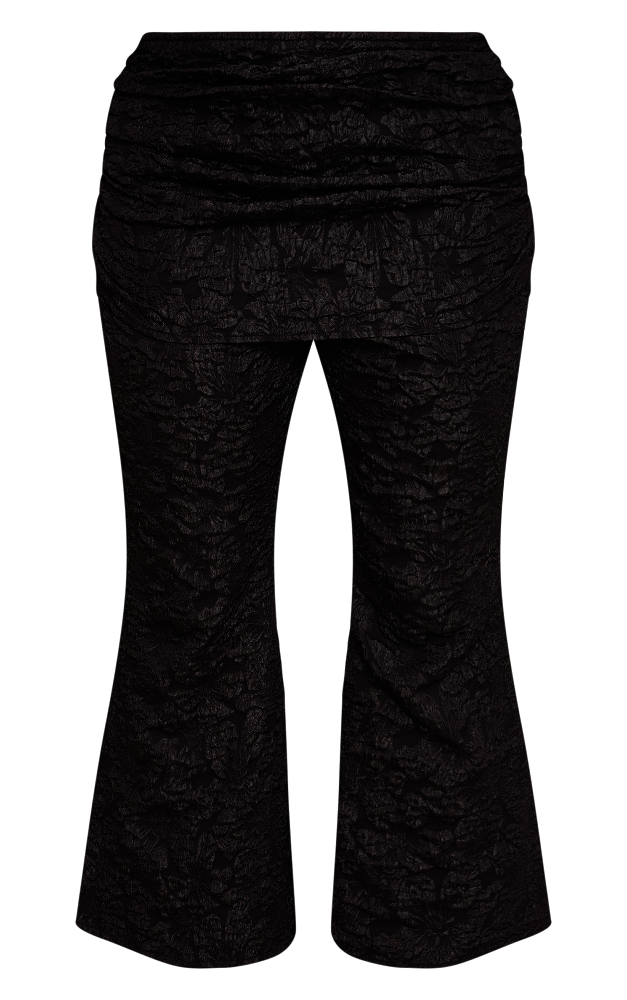 Plus Black Floral Jacquard Fold Over Wide Leg Pants image 5