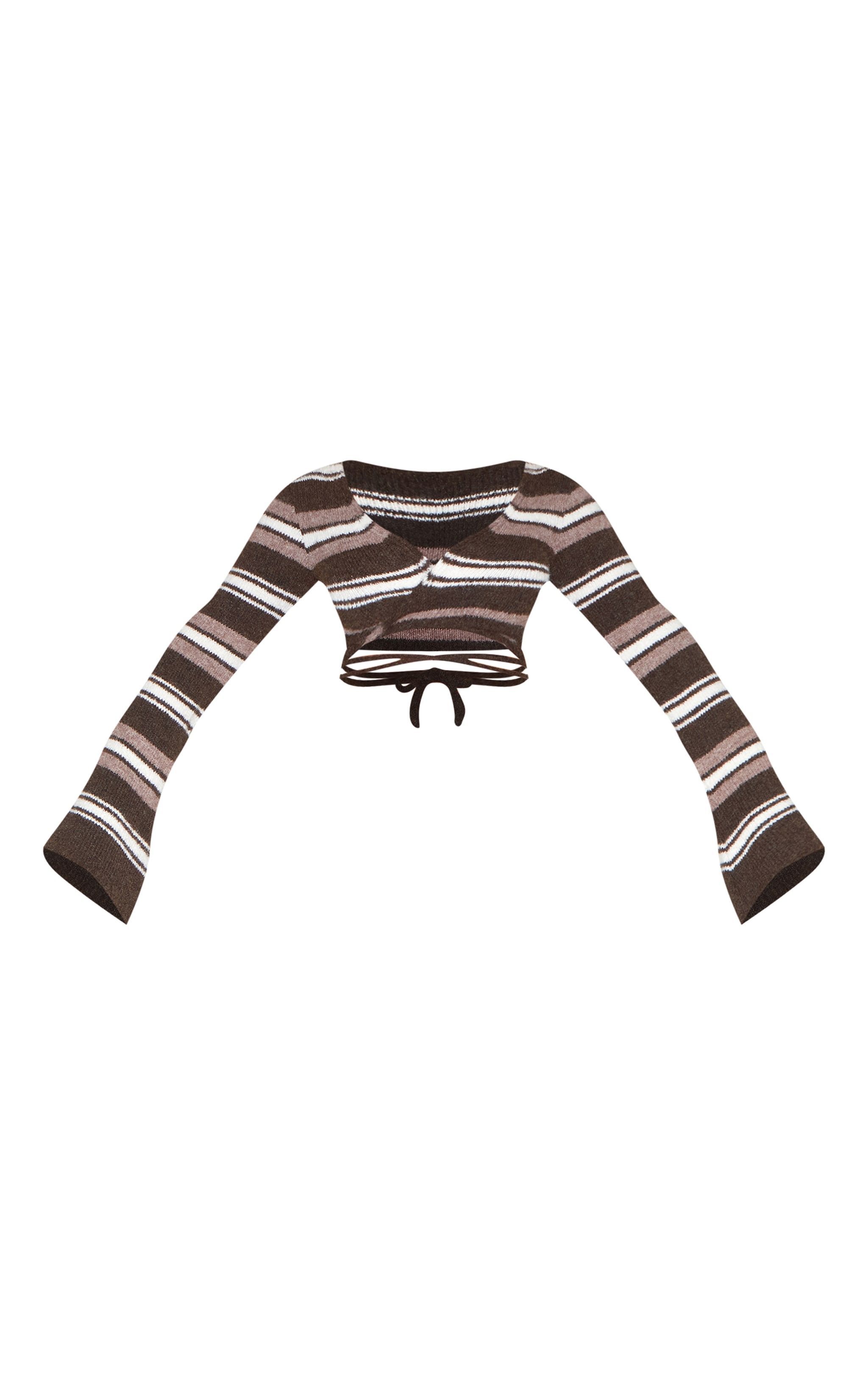Shape Top en maille tricot brossée chocolat noué devant à rayures image 5