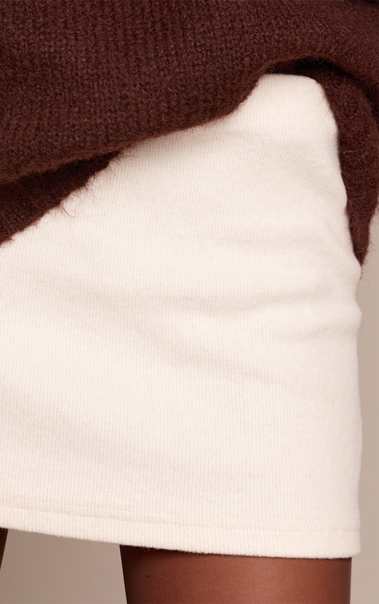 Cream Thick Brushed Rib Mini Skirt image 5