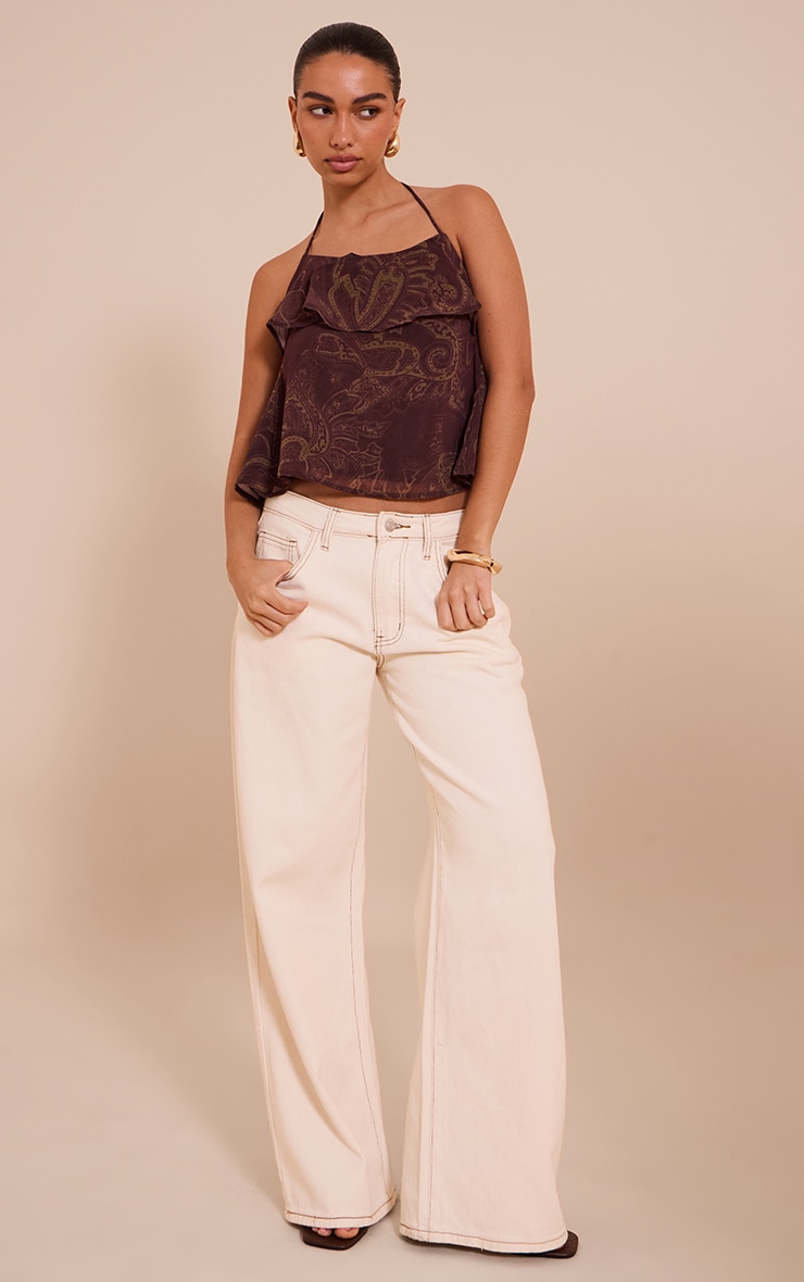 Brown Paisley Print Chiffon Halter Cami Top image 3