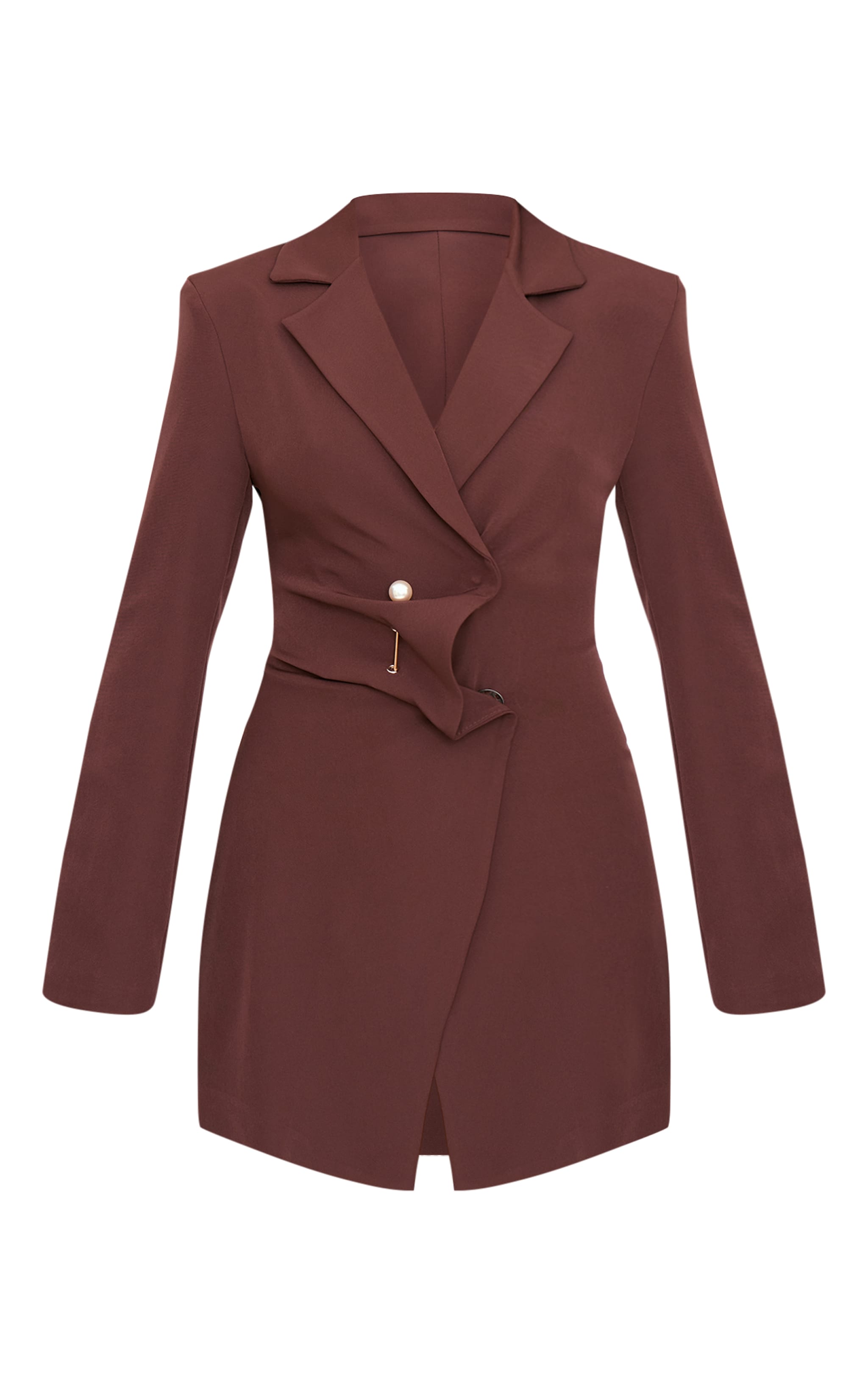 Chocolate Woven Asymmetric Trim Blazer Dress image 5