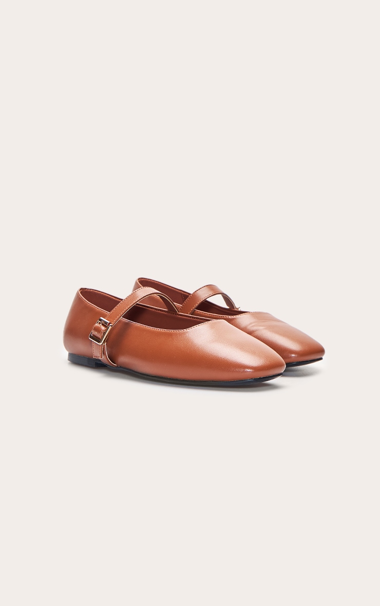 Camel Faux Suede Square Toe Buckle Ballet Flats image 3