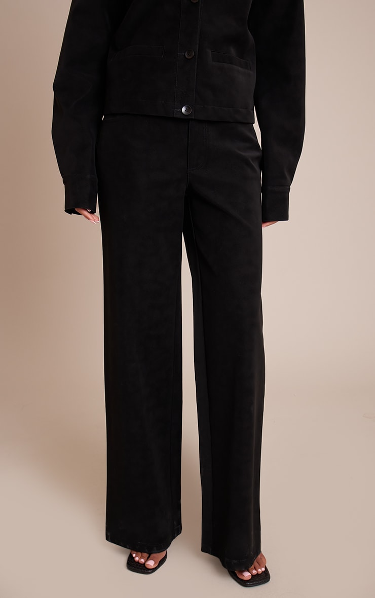 Tall Black Washed Faux Leather Wide Leg Pants image 2