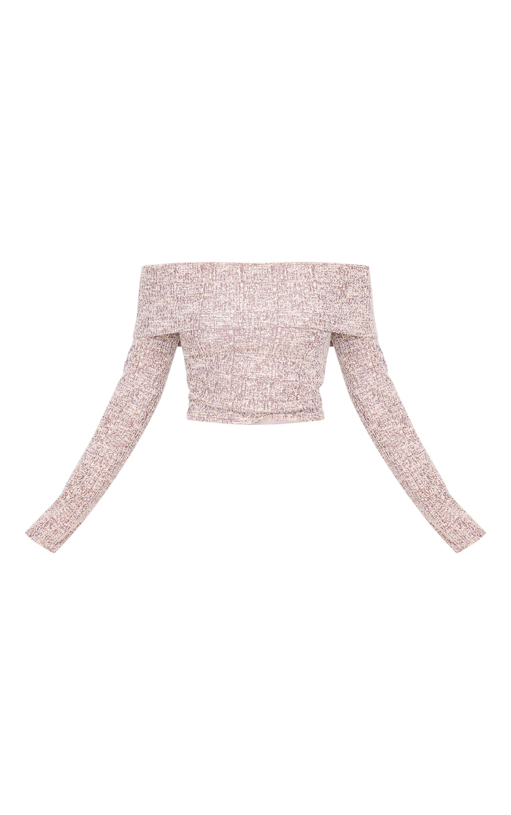Light Brown Boucle Fold Over Bardot Long Sleeve Top image 5