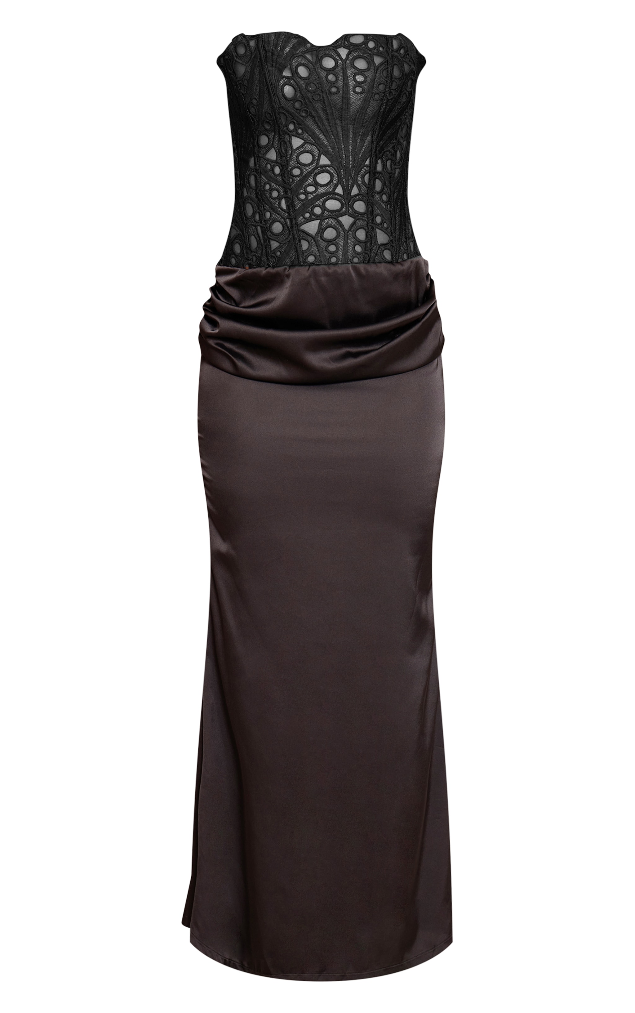 Black Corset Detail Satin Ruched Maxi Dress image 5
