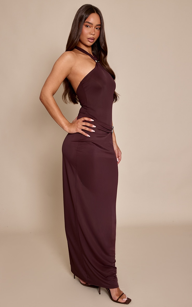 Chocolate Matte Sculpt Trim Detail Maxi Skirt image 2