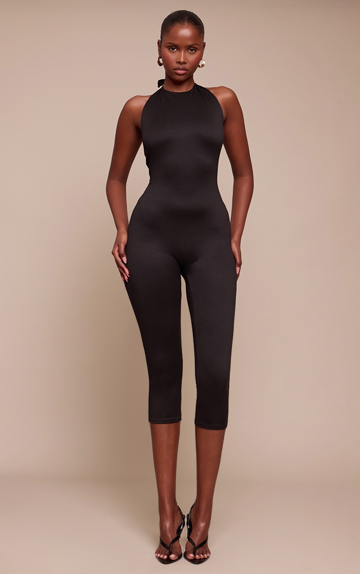 Black Soft Touch Halterneck Capri Jumpsuit