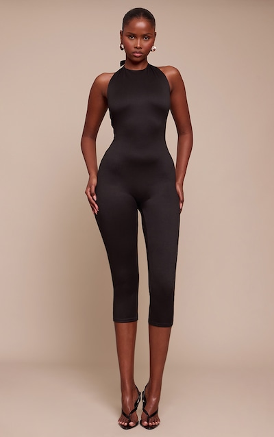 Black Soft Touch Halterneck Capri Jumpsuit