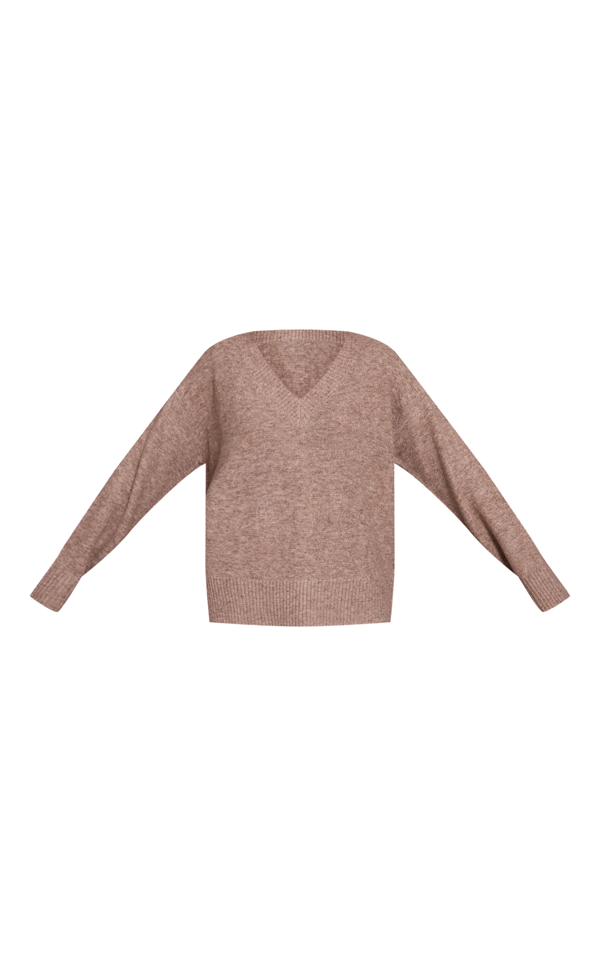 Pull en maille tricot taupe à col en V image 5