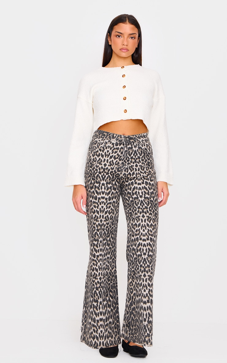 Cream Boucle Knit Button Through Cropped Cardigan image 3