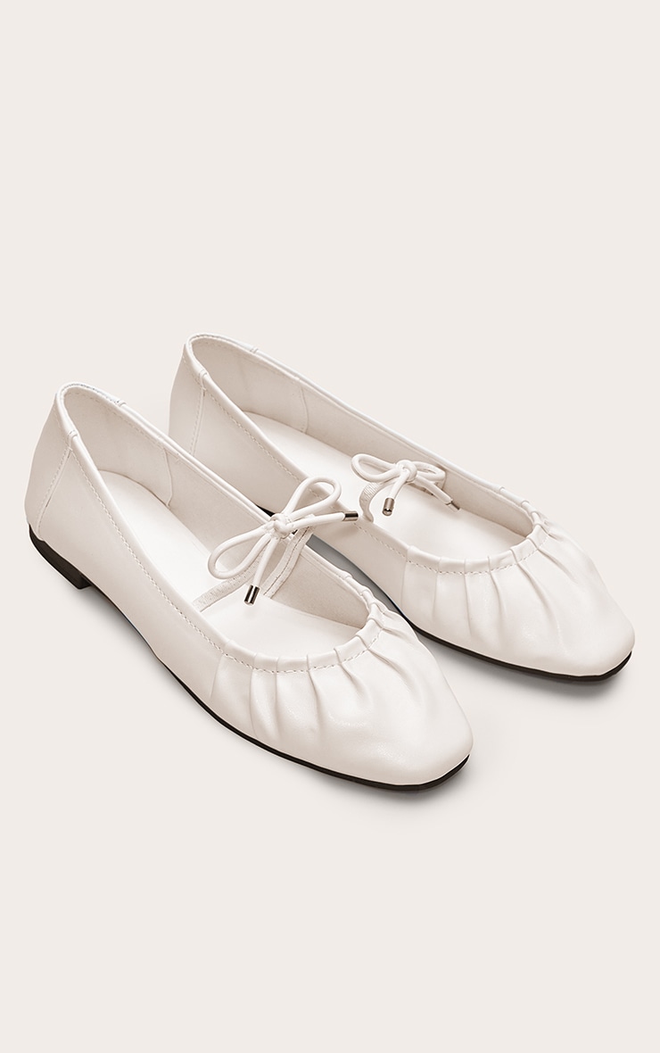 Cream Bow Ruched Ballet Flats image 5