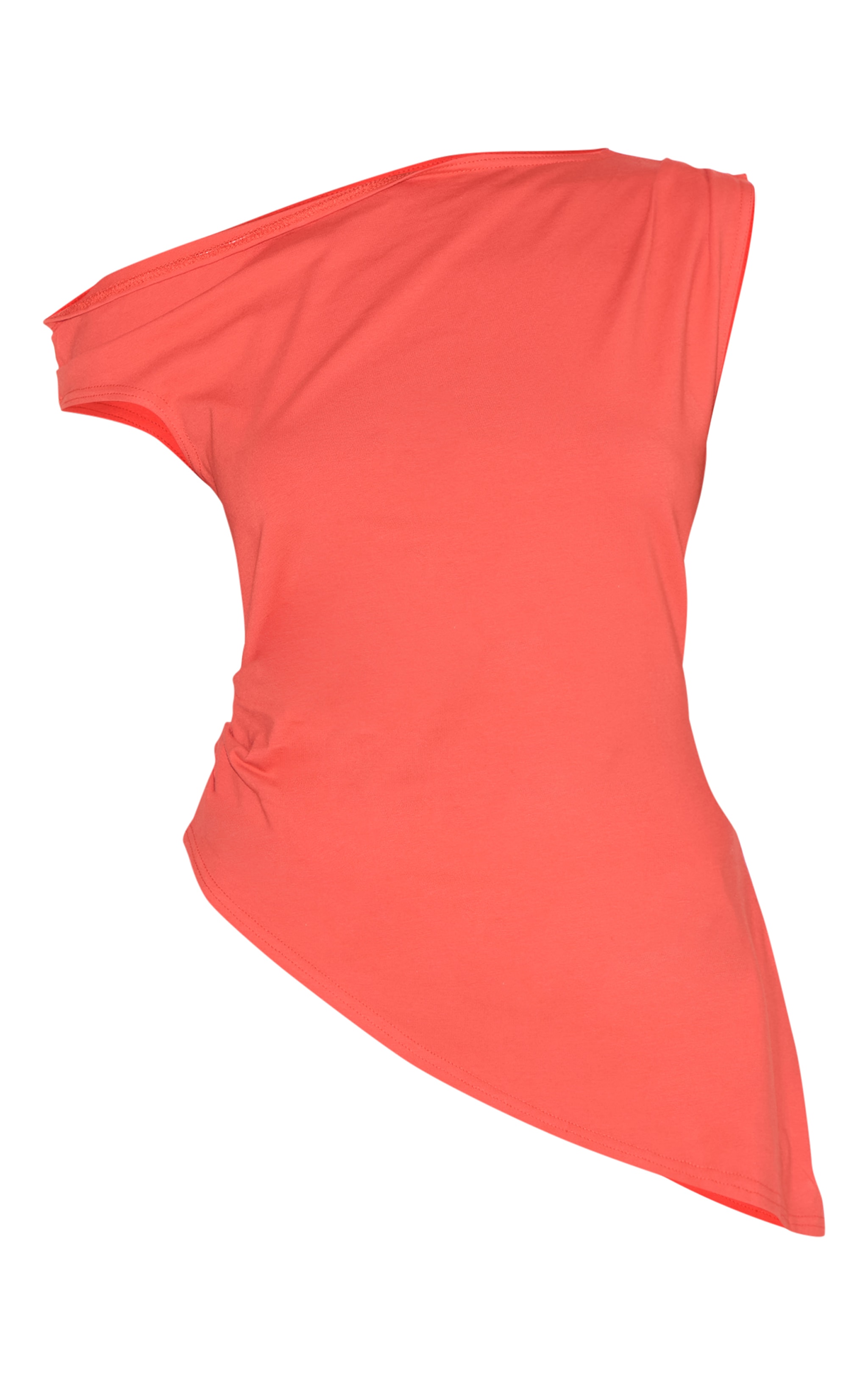 Red Asymmetric Shoulder Extreme Longline Top image 5