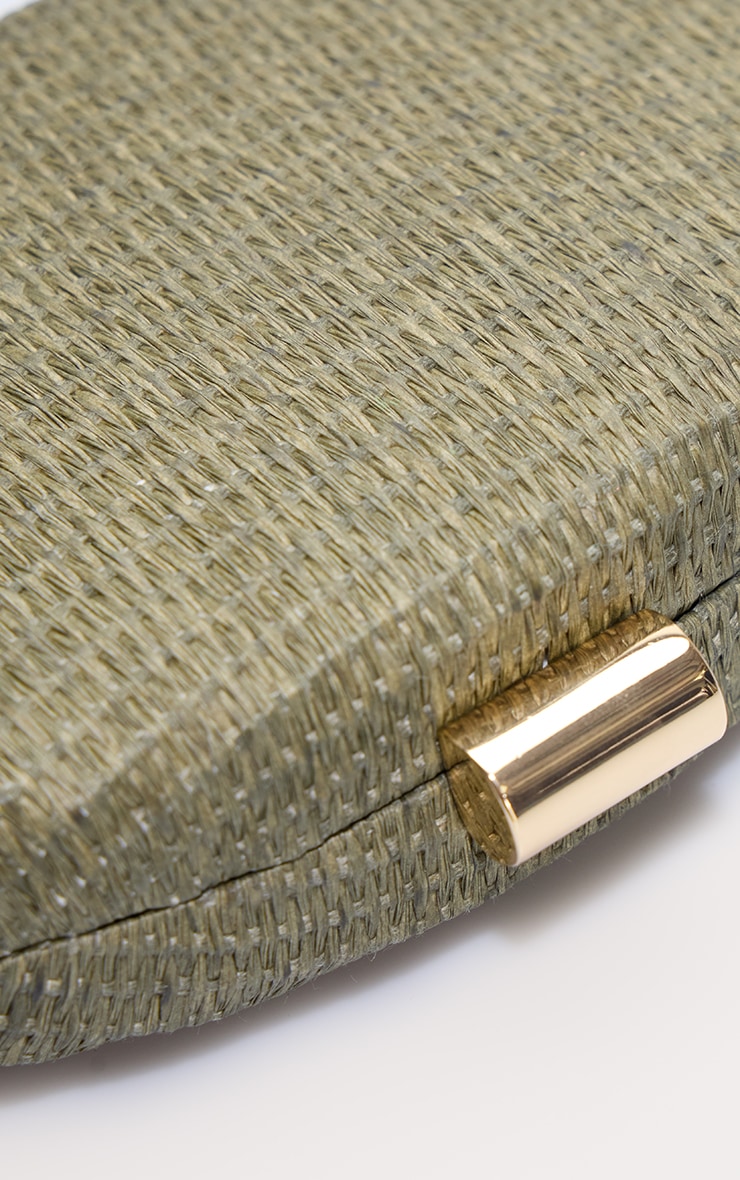 Olive Oval Raffia Structured Clutch image 4