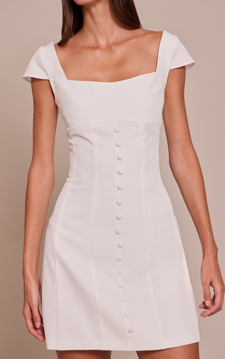 White Tailored Woven Button Detail Shift Dress image 4
