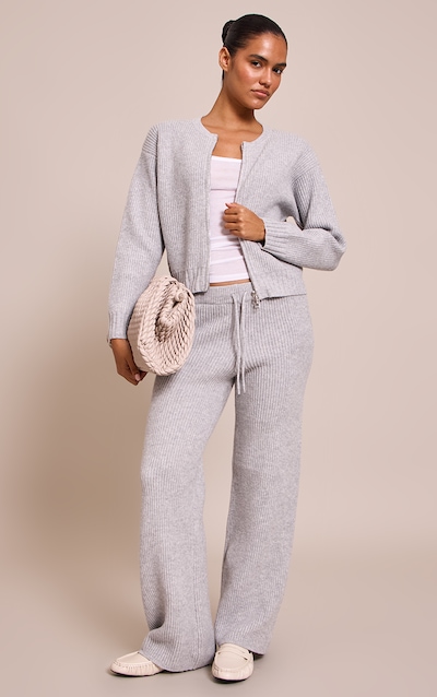 Soft Grey Brushed Rib Knit Draw string Pant