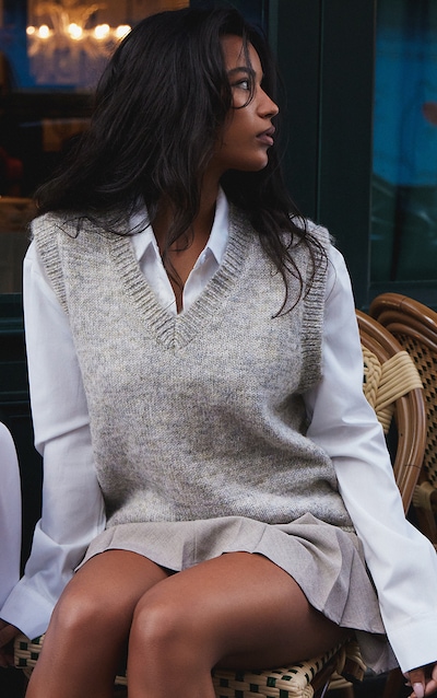 Pull sans manches en maille en tricot chiné gris