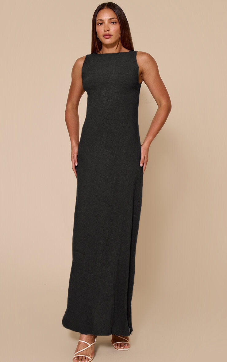Tall Khaki Textured Boat Neck Low Back Maxi Dress image 1
