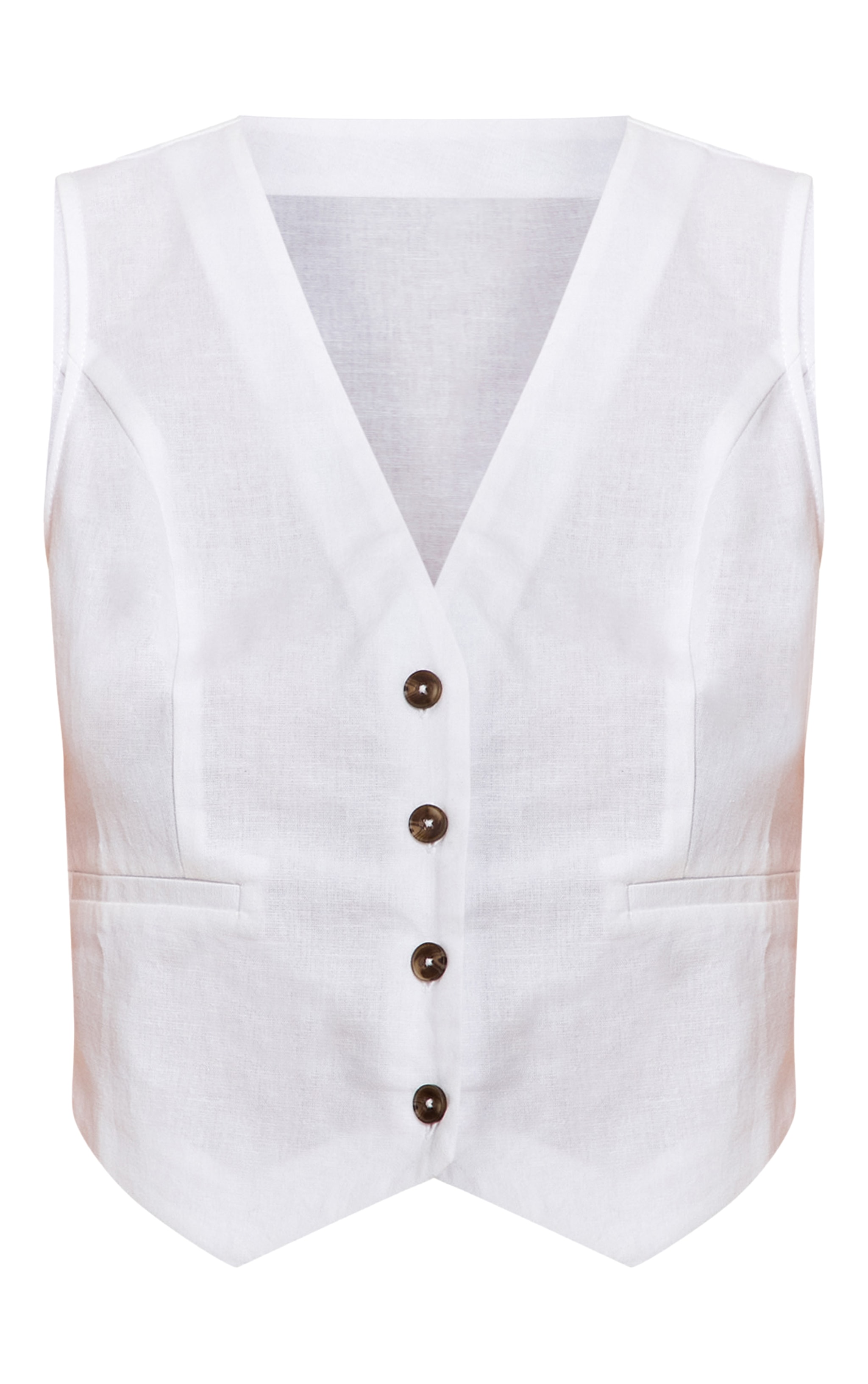 White Linen Look Boxy Detail Waistcoat image 5