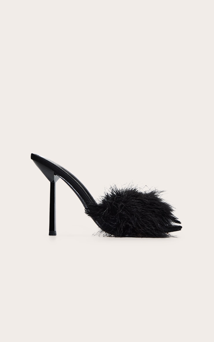 Mules noires à talon et plumes image 2