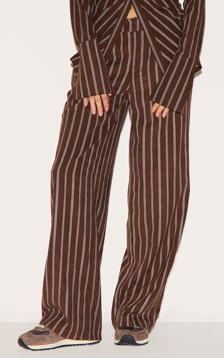 Dark Chocolate Pinstripe Peach Skin Tailored Pants image 1