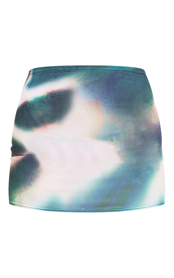 Green Abstract Print Slinky Micro Mini Skirt image 6