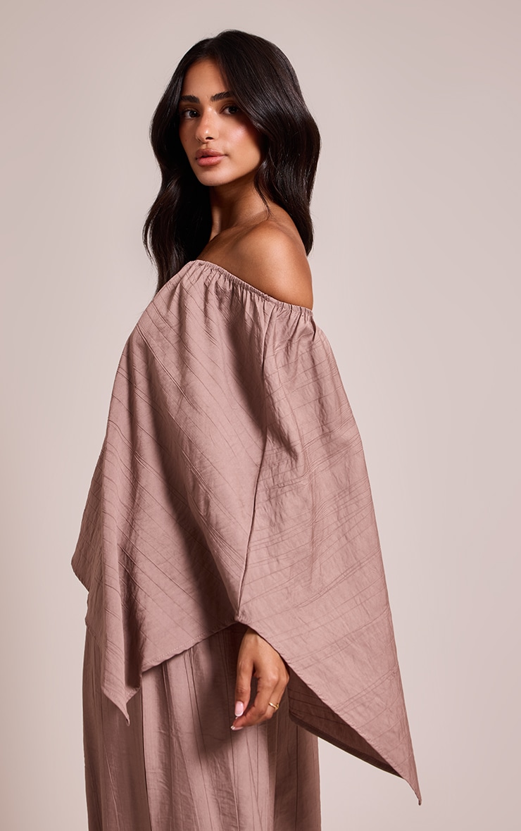 Petite Taupe Crinkle Asymmetric Bardot Cape Top image 2