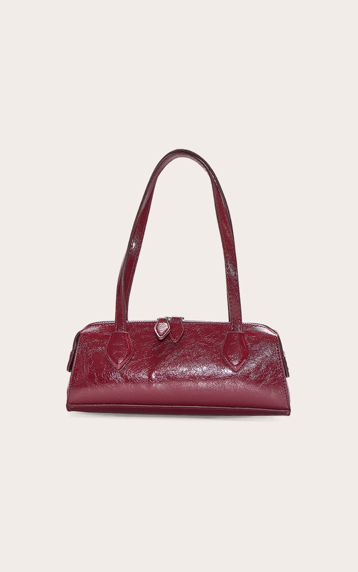 Burgundy Textured Faux Leather Bowler Bag image 5