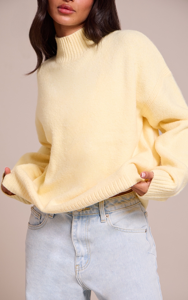Petite Lemon Knit Oversized Polo Neck Sweater