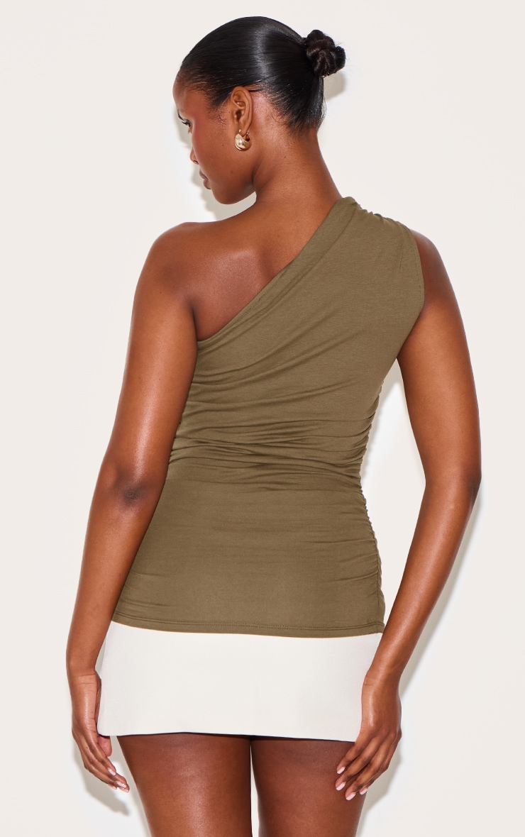 Olive Asymmetric Ruched Sleeveless Long Top image 2