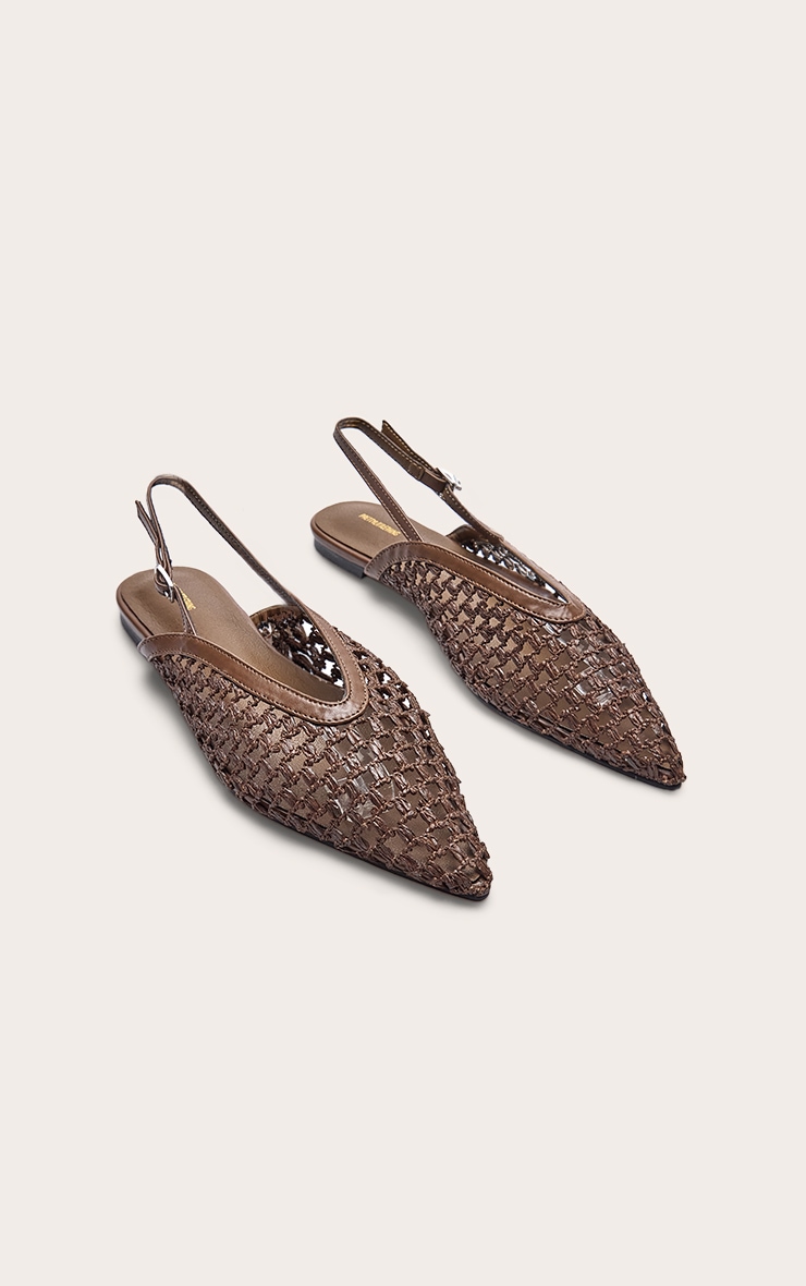 Chocolate Pu Point Toe Woven Sling Back Flats image 3
