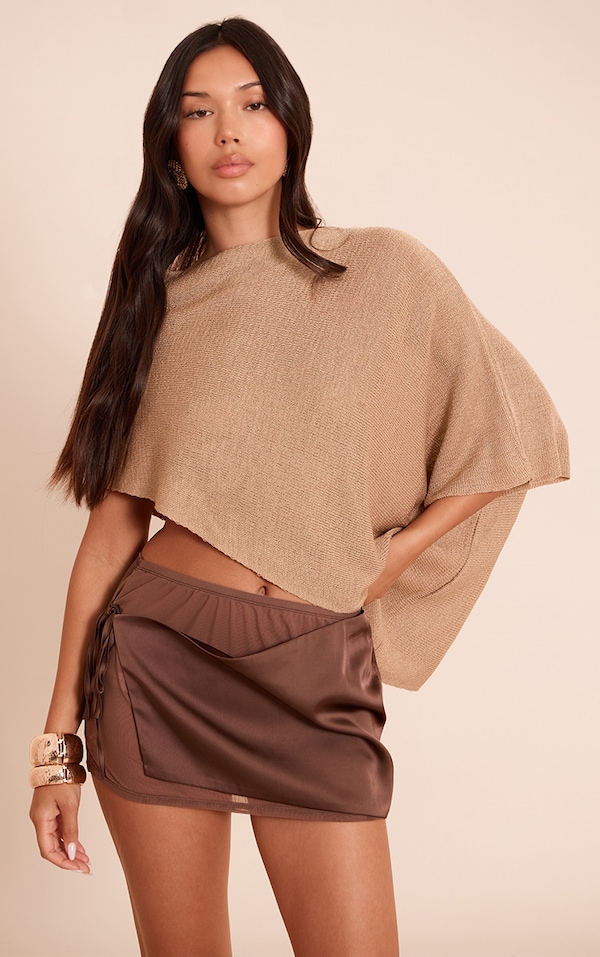 Beige Fine Knit Poncho Style Top 