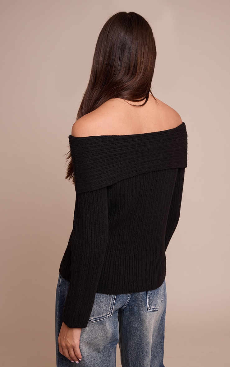 Black Off The Shoulder Knit Long Sleeve Top image 2