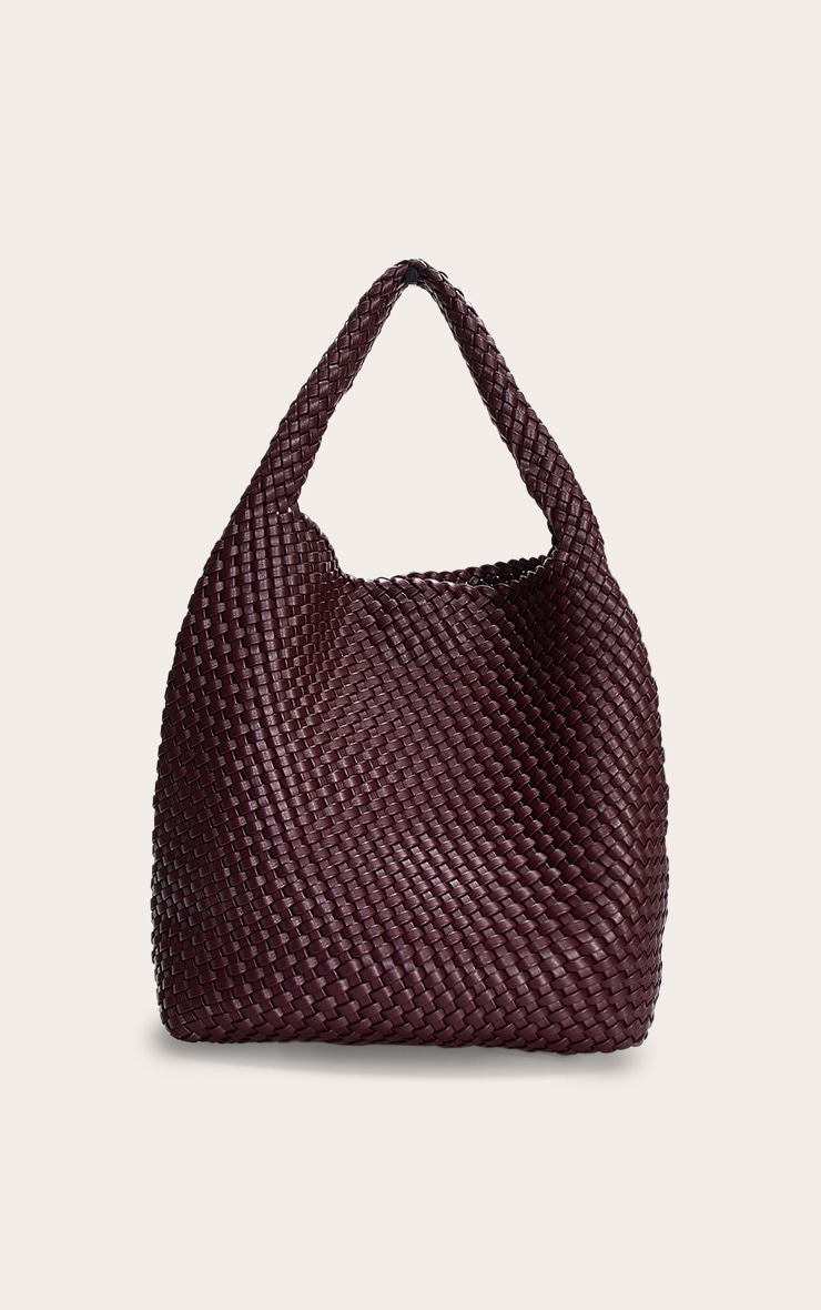 Premium Burgundy Pu Weave Shoulder Bag image 2