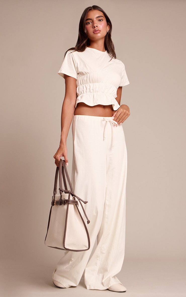 Cream Cotton Wide Leg Pants image 1