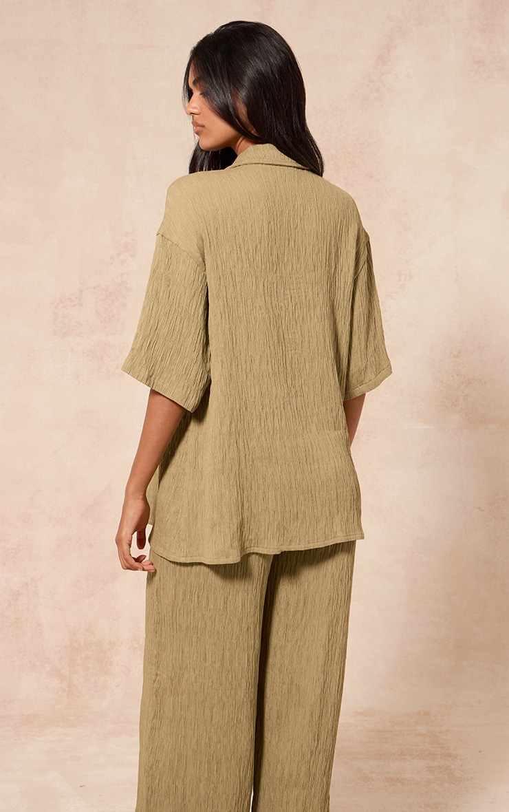 Chemise oversize tissée texturée chartreuse à manches courtes image 2
