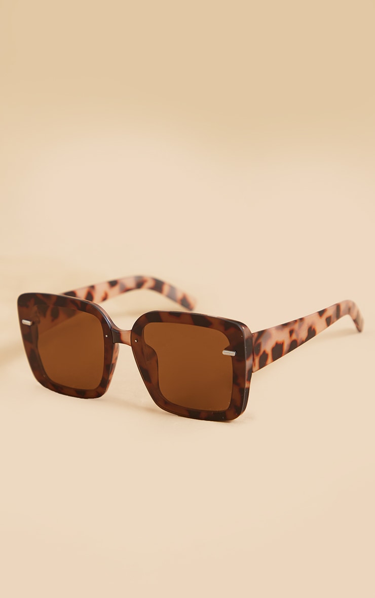 Tortoiseshell Overlapping Lens Frameless Squared Sunglasses image 2