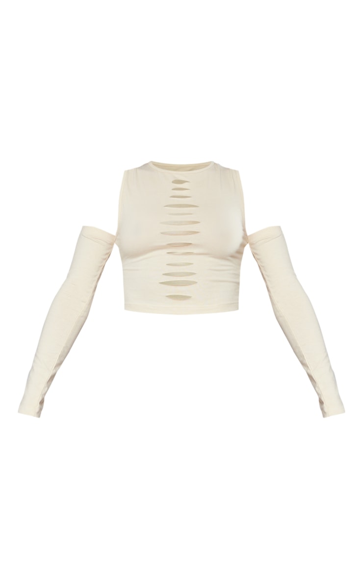Stone Jersey Slashed Cold Shoulder Crop Top image 5