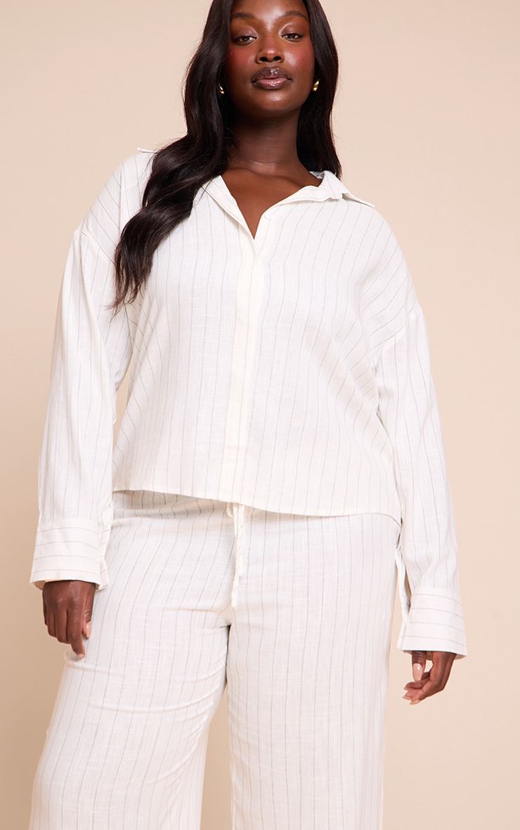 Plus Cream Pinstripe Casual Pants image 4