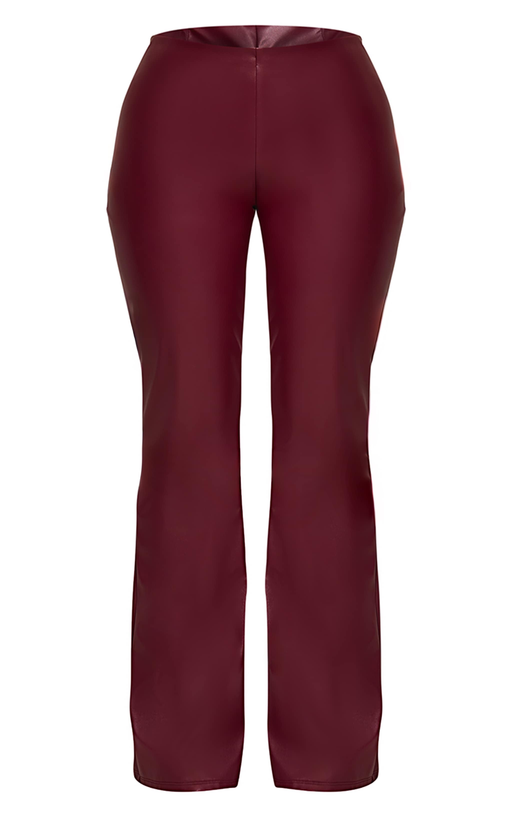 Petite Wine Faux Leather Fitted Flared Pants image 5