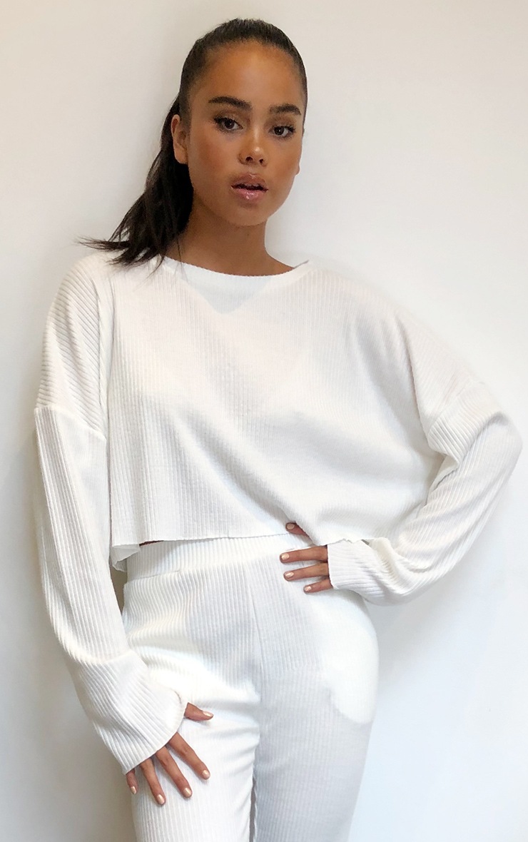 Cream Soft Rib Crop Sweater